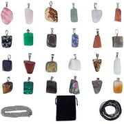 SFTD 48pcs Crystal Stone Charms Kit Irregular Shape Gemstone Chakra Beads Charms 12pcs Imitation Leather Cord Necklace & 12pcs Cross Chains & Velvet Pouches for Necklace Jewelry Making