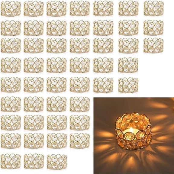 48pcs Gold Crystal Tealight Candle Holder,1.6in Metal Elegant Decorative Candle Holders for Table Centerpiece,Wedding,Birthday Gifts,Home Decor