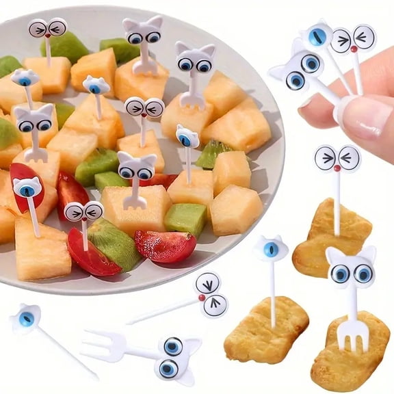 48pcs Cute Cat-Eye-Shaped Party Forks | Durable Plastic Mini Salad Forks for Fruits, Vegetables, Desserts & Snacks | Fun Party Decorations for Birthdays & Celebrations, Lightweight Utensils