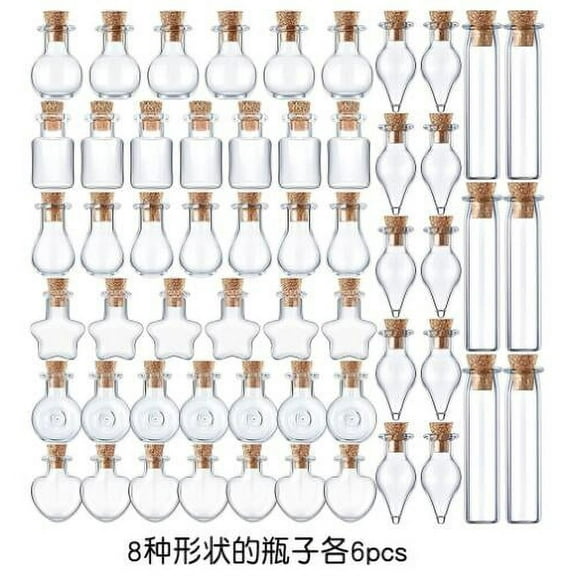 48pcs Different Style Mini Glass Vials Mini Wishing Bottles with Cork Stoppers