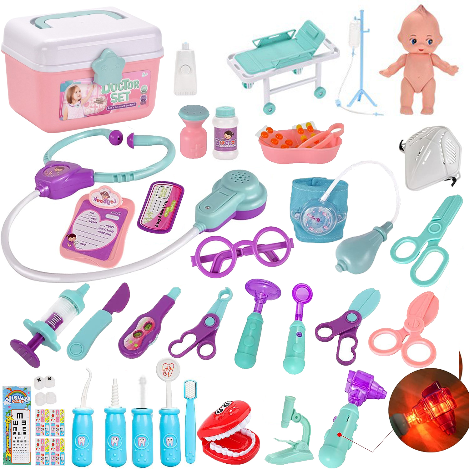 48pcs Doctor Kit for Kids, Pretend Play Doctor Kit with Baby Doll