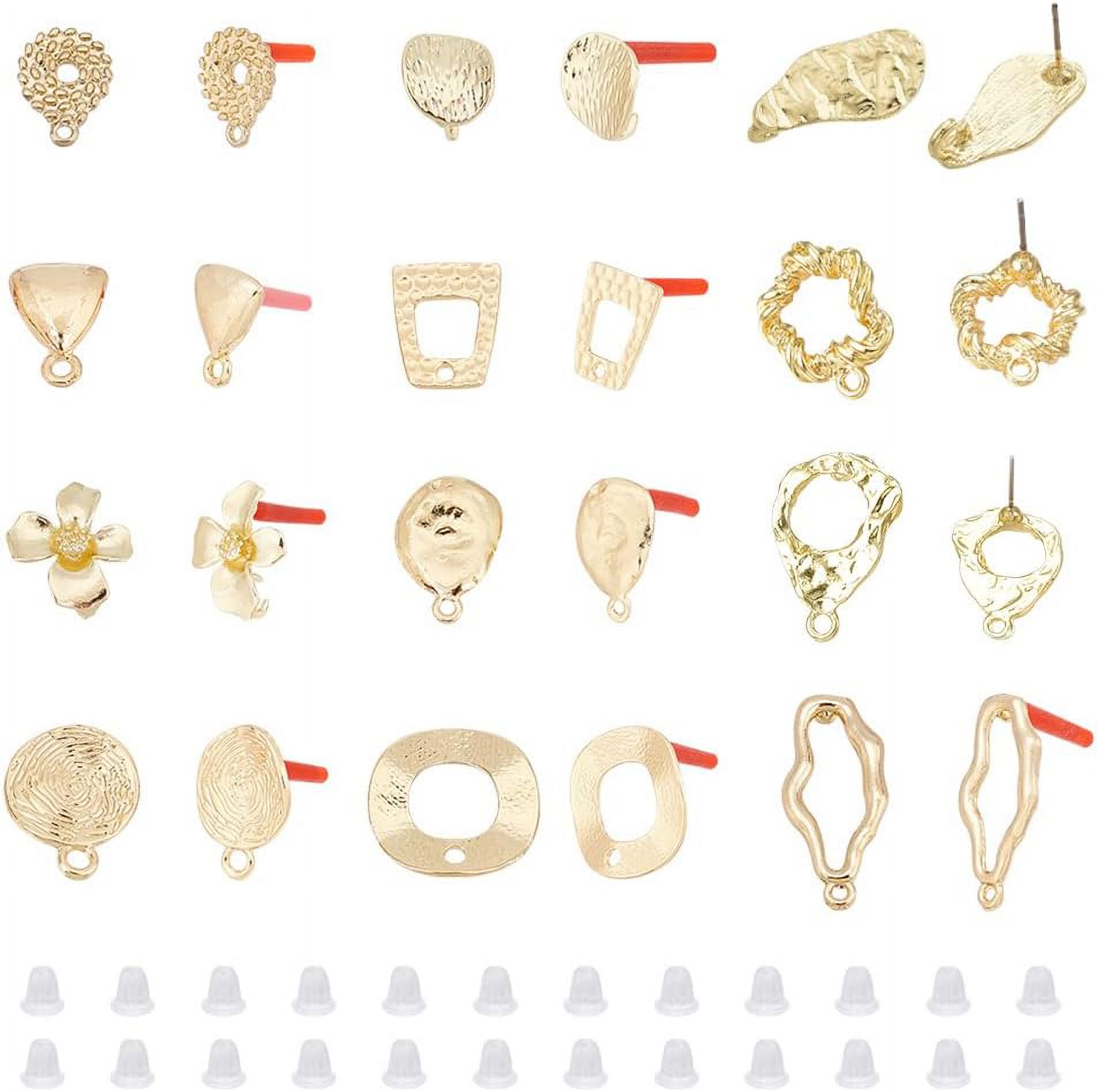 48pcs Earring Studs with Loops 12 Styles Golden Earring Posts Alloy ...