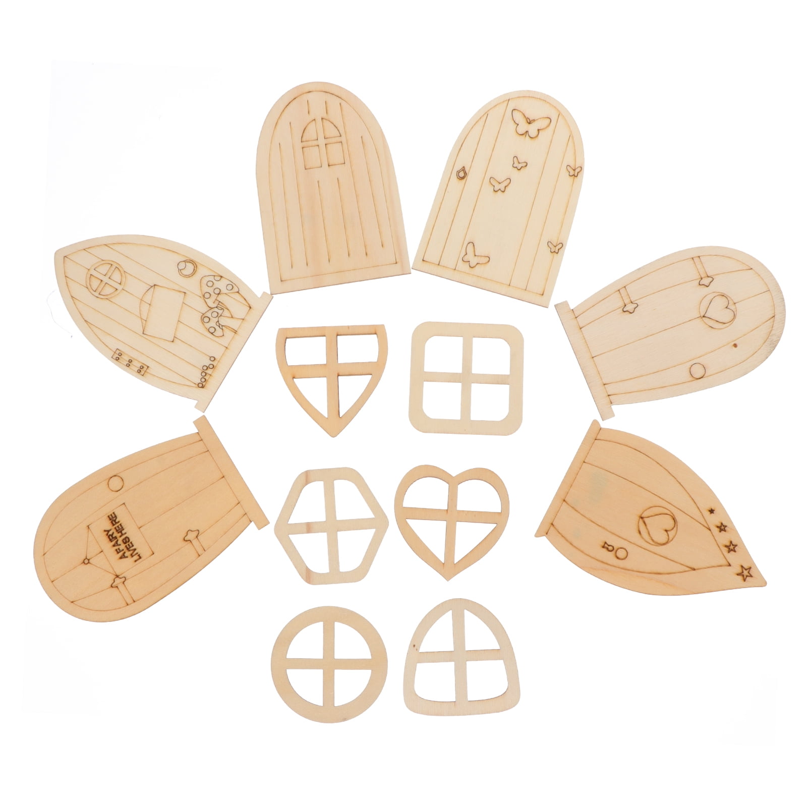 6Pcs Fairy Door Wooden Garden Doors Craft Mini Window Fairy House DIY