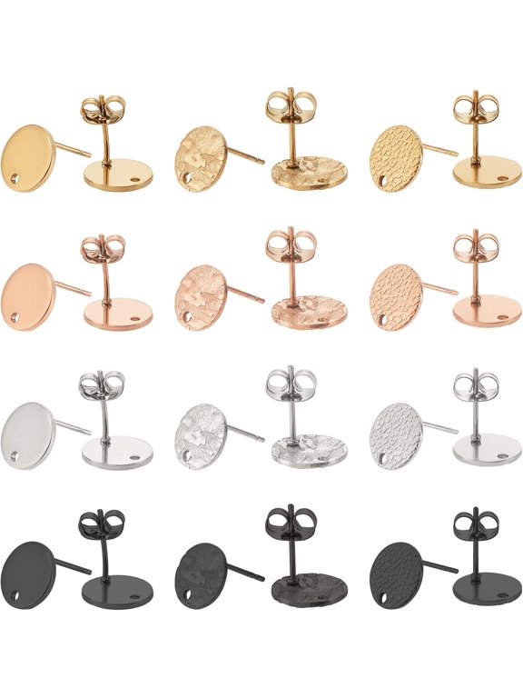 48pcs Flat Round Stud Earring 4 Colors Stainless Steel Circle Stud Earring Post with Ear Nuts Hypoallergenic Earring with Hole for Jewelry Making colorful DIY