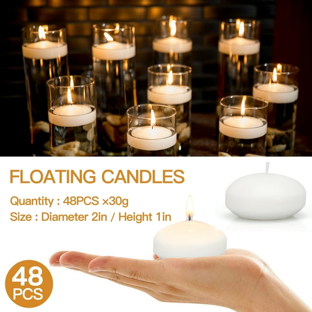 48pcs Floating Candles Unscented Dripless Wax Discs, 2"