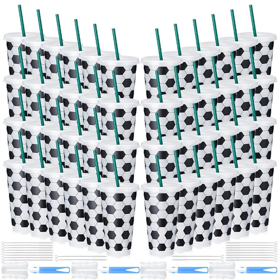 48pcs Football-Print PP Water Cups, Unique Pattern Design with Both Style and Practicality. Perfect for Family Gatherings, Birthday Parties, Fitness & Office Hydration, Suitable as Beverage Cups, C