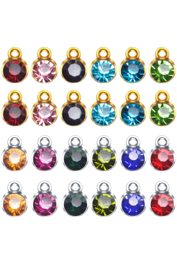 48pcs Golden Silver Crystal Birthstone Charms Rhinestone Pendants Crystal Beads Charms with Rings for Jewelry Necklace Bracelet Earring Arts Making Accessories,12 Colors