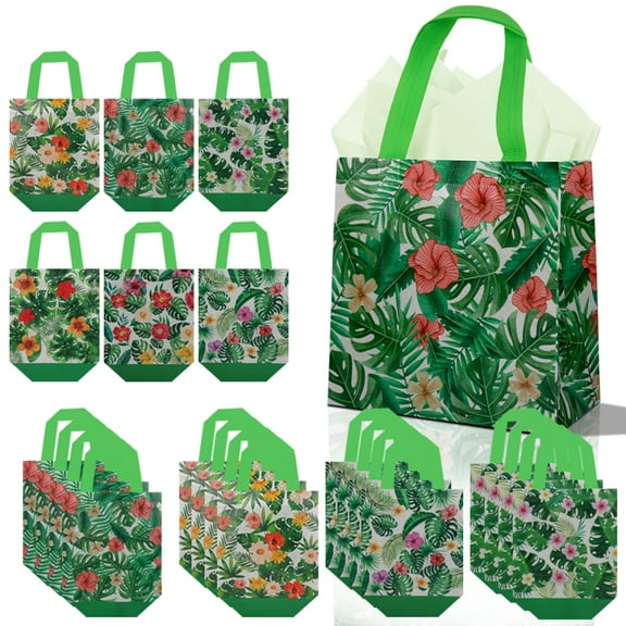 48pcs Green Plant & Flower Gift Bags, Thickened Non-Woven Tote Bags, suitable for picnic parties and female celebration events, including birthday, Mother's Day, wedding, and Valentine's Day gifts.