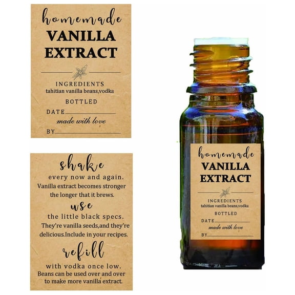 48pcs Kraft Homemade Vanilla Extract Stickers 1.52 inch Square Personalized Vanilla Instruction Labels