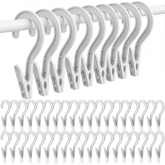 48pcs Laundry Hooks Clip Plastic Clothes Hangers Pins Super Strong Hanger Clips for Bathroom Travel Portable Durable Clothespins White