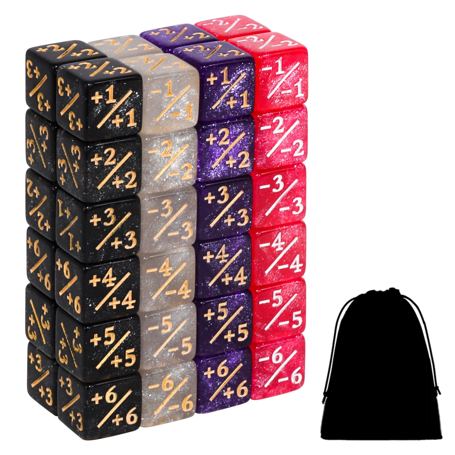 48pcs MTG Counter Dice Set 12mm/0.47inch 6-Sided +1/-1 Tokens Dice with Drawstring Bag for Magic: The Gathering, TCG, and Card Games Accessories, Magic Gathering Dice