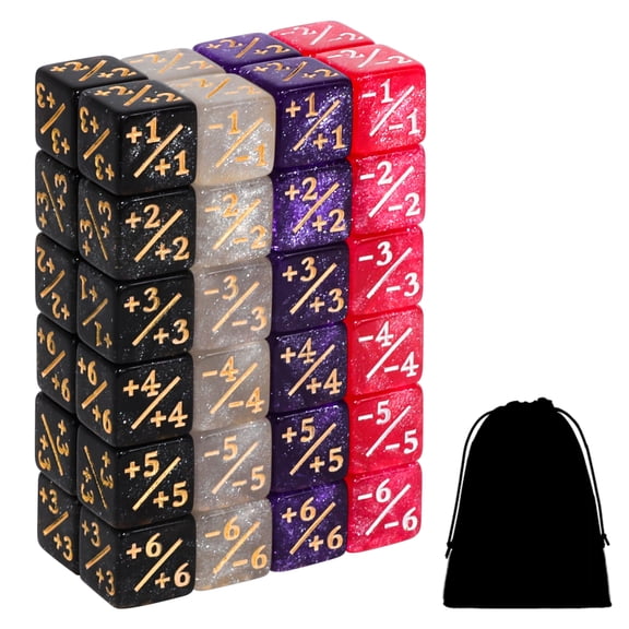 48pcs MTG Counter Dice Set 12mm/0.47inch 6-Sided +1/-1 Tokens Dice with Drawstring Bag for Magic: The Gathering, TCG, and Card Games Accessories, Magic Gathering Dice