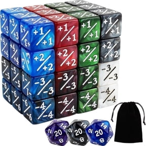 48pcs MTG Counter Dice Set 12mm/0.47inch 6-Sided +1/-1 Tokens Dice with Drawstring Bag for Magic: The Gathering, TCG, and Card Games Accessories, Magic Gathering Dice