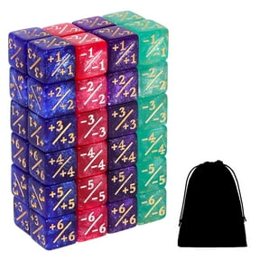 SWAJUJA 48Pcs 12mm MTG Counter Dice  +1/+1 Tokens 4 Color 6 Sided Dice Set with Black Pouch for Magic The Gathering, MTG, TCG, Card Games Accessories