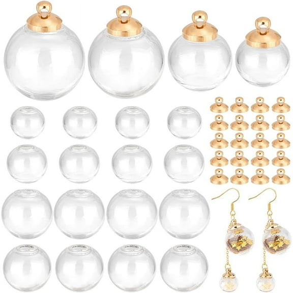 48pcs Mini Glass Globe 3 Size Empty Clear Glass Ball Craft Balls Fillable Ornament Ball for DIY Pendant Jewelry Making with Silver Platinum Bails Cap Hole: 3~5mm DIY-0022-87G