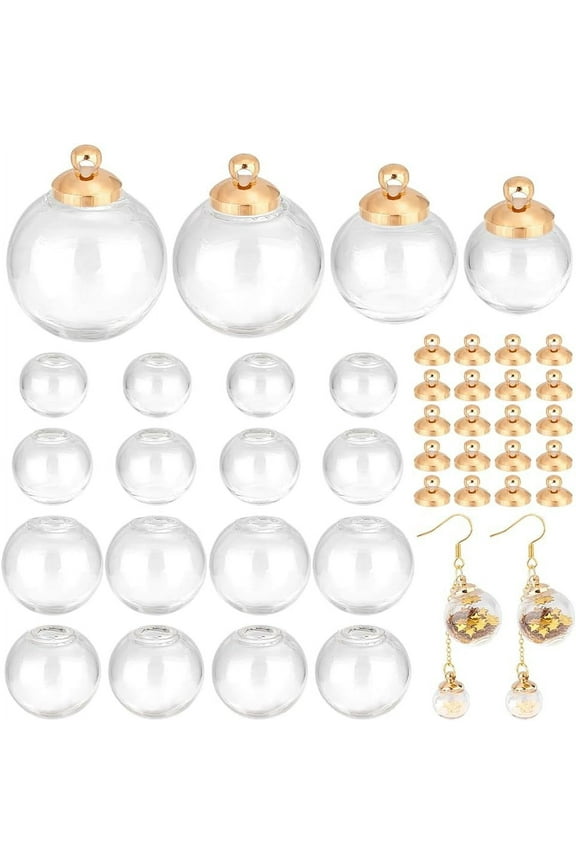 48pcs Mini Glass Globe 3 Size Empty Clear Glass Ball Craft Balls Fillable Ornament Ball for DIY Pendant Jewelry Making with Silver Platinum Bails Cap Hole: 3~5mm DIY-0022-87G