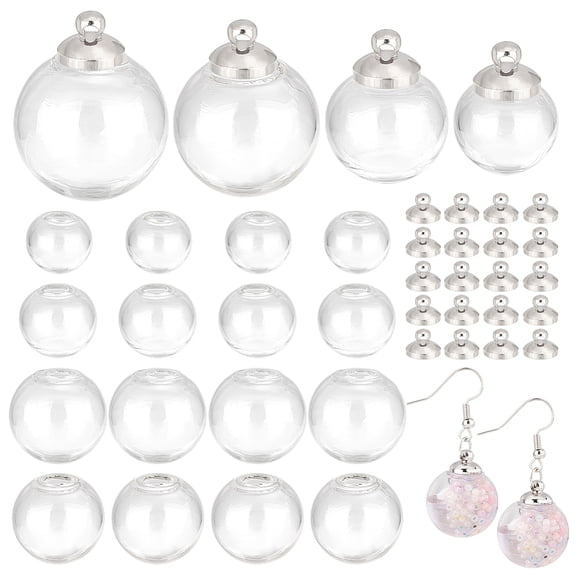 48pcs Mini Glass Globe 4 Size Empty Clear Glass Ball Craft Balls Fillable Ornament Ball for DIY Pendant Jewelry Making with Silver Platinum Bails Cap Hole: 3~5mm DIY