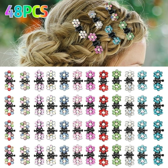 48pcs Mini Hair Claw Clips, DISEN Crystal Rhinestone Metal Clamps, Glitter Teeth Clips, Flower Hair Accessories