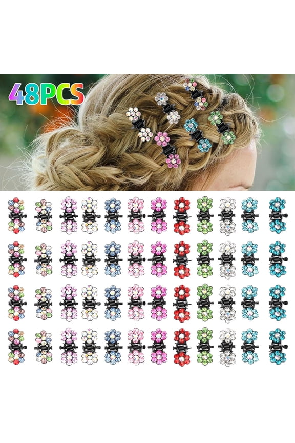 48pcs Mini Hair Claw Clips, DISEN Crystal Rhinestone Metal Clamps, Glitter Teeth Clips, Flower Hair Accessories