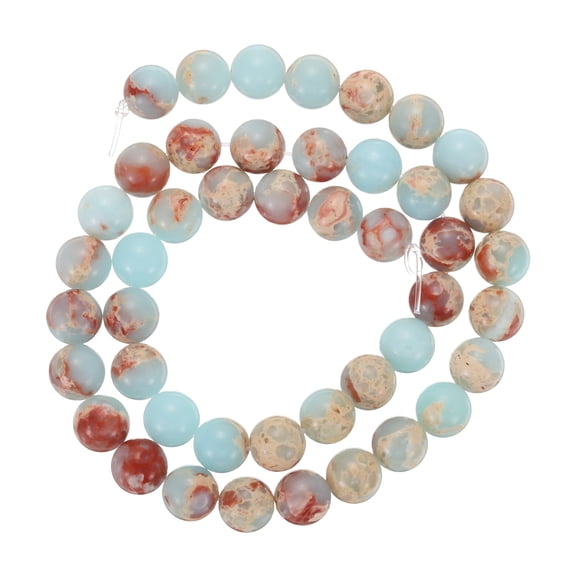 48pcs Natural Galaxy Sea Sediment Beads 8mm Polished Round Smooth Gemstone Loose Beads (15" Length, Mixed Light Blue)