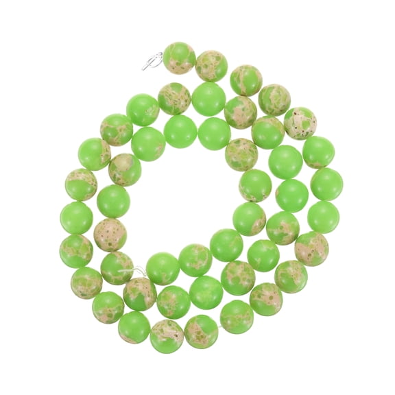 48pcs Natural Galaxy Sea Sediment Beads 8mm Polished Round Smooth Gemstone Loose Beads (15" Length, Mixed Light Green)