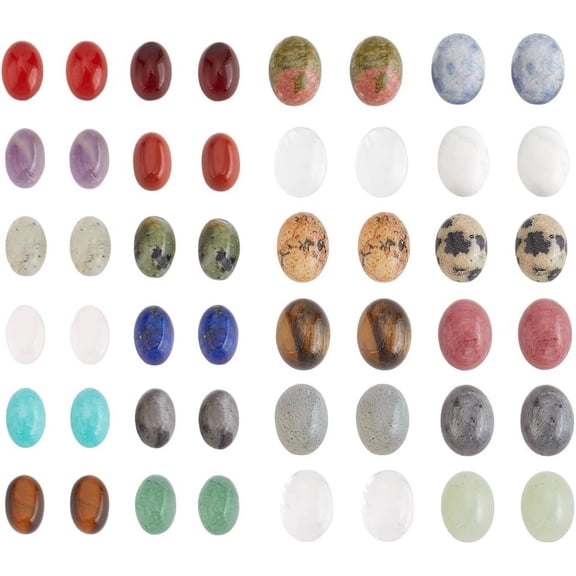 48pcs Natural Gemstone Cabochons 24 Styles Oval Flatback Cabochons Stone Quartz Tiles Cabochons No Hole Natural Stone Gems for Earring Necklace Bracelet Jewelry Making