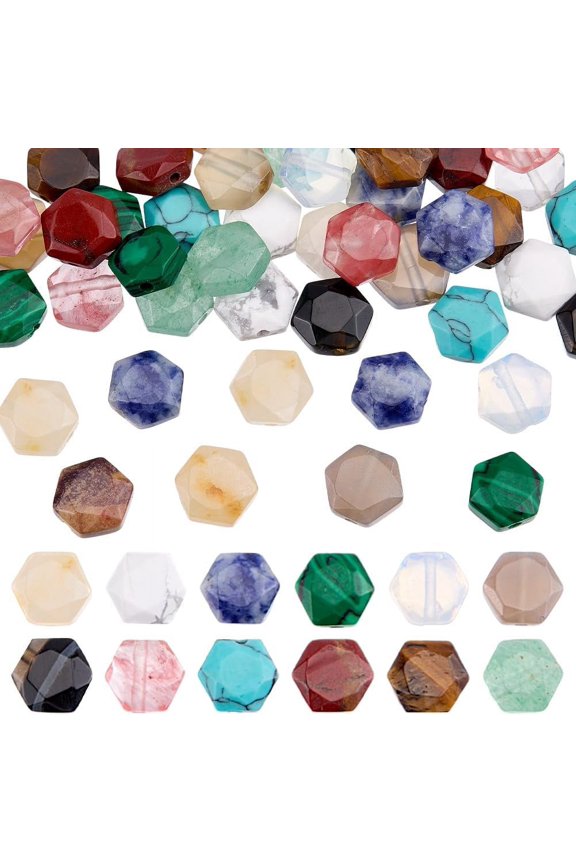 48pcs Natural Stone Loose Beads 12 Styles Shape Smooth Gemstone Beads Stone Pendants Charms