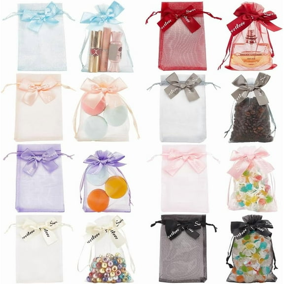 48pcs Organza Gift Bags 4x6 inch 8 Colors Bowknot Sheer Bags Drawstring Bags Small Mesh Chiffon Bags Candy Bags Pouches for Wedding Party Festival Favor Christmas Gift Bags 1bag