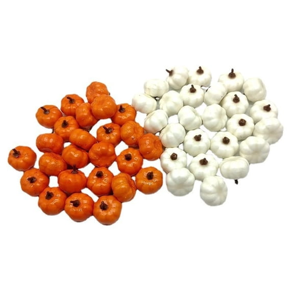 48pcs Realistic Mini Pumpkin Set for Fall Decor, Halloween Thanksgiving Tabletop Decorations, Artificial White & Orange Pumpkins for DIY Crafts, Party & Home Accents