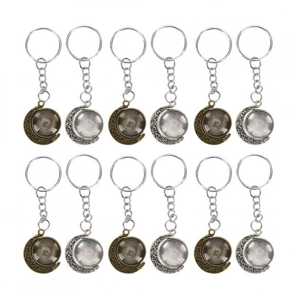 48pcs Rotation Pendant Base Tray Round Glass Domes Key Rings Jewelry DIY Tool Accessory