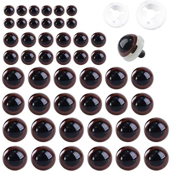 48pcs Safety Eyes for Amigurumi with Washers, 10/12/16/18mm Brown Plastic Safety Eyes for Crochet Dolls, Stuffed Animals, DIY Projects, Gift for Crochet Lovers and Craft Enthusiasts