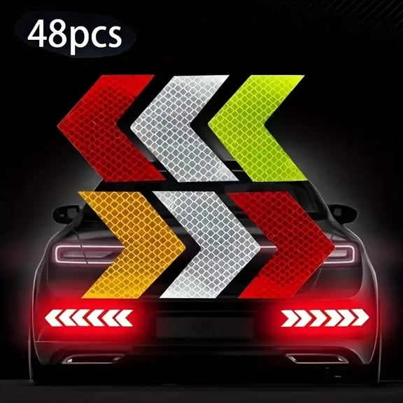 48pcs Set of Waterproof Reflective Arrow Stickers for Cars, RVs, Motorcycles, and Bicycles - Universal Nighttime Warning Decals, Car Decals,Car Accessorie, Warning Triangle For Car, Reflective Stripe
