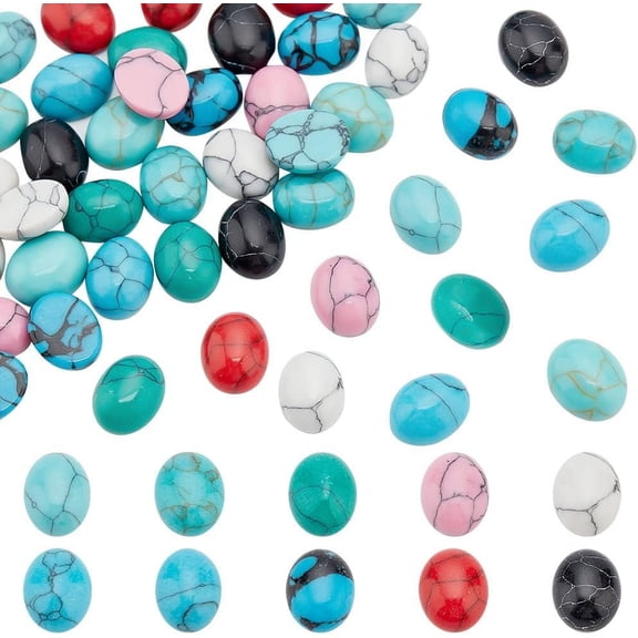48pcs Turquoise Stone Cabochons 8 Colors Texture Gemstone Tiles Oval Flat Dome Bead Stone Cabochon Tile