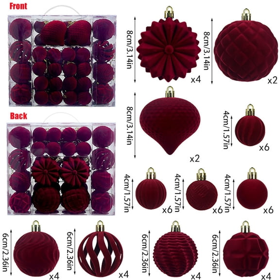 48pcs Velvet Christmas Balls, Flocked Tree Ornaments, Metal Buckle Hanging Rope, Durable Versatile Decor, Tree Door Wall Holiday Festive