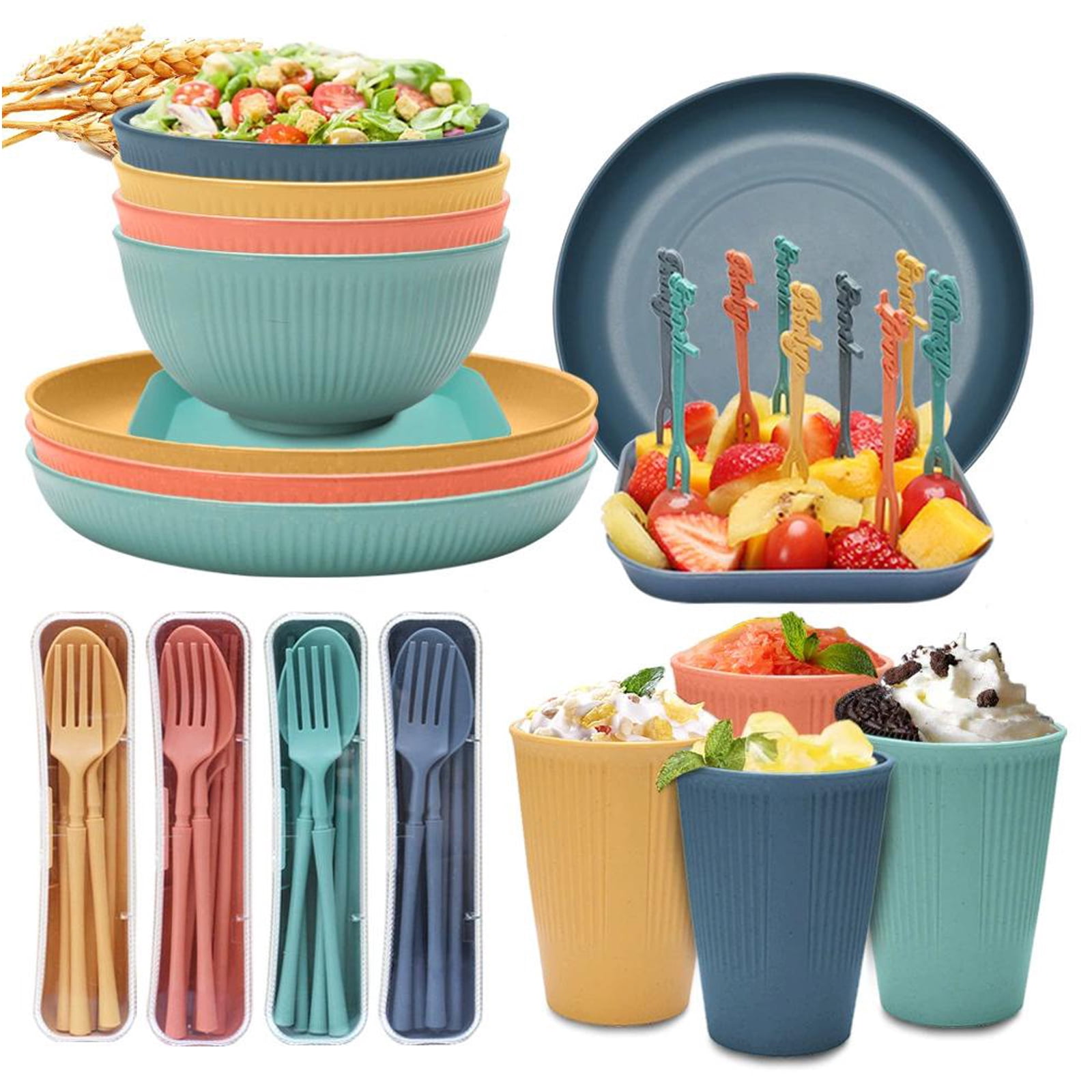 48pcs Wheat Straw Dinnerware Sets – Reusable Unbreakable Dinnerware Set ...
