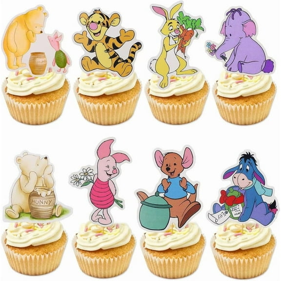 48pcs Winnie Cupcake Toppers Classic the Pooh Cupcake Picks Winnie Cake Topper Cupcake Decorations for Classic the Pooh Birthday Winnie Baby Shower Party