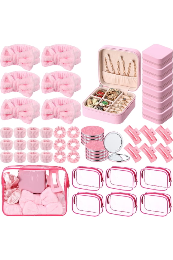 48pcs Women's Spa Party Favors Gift Set, Pink & Beige, Includes Headbands, Wristbands, Scrunchies & More, Ideal for Bridesmaid Proposals, Weddings & Birthdays