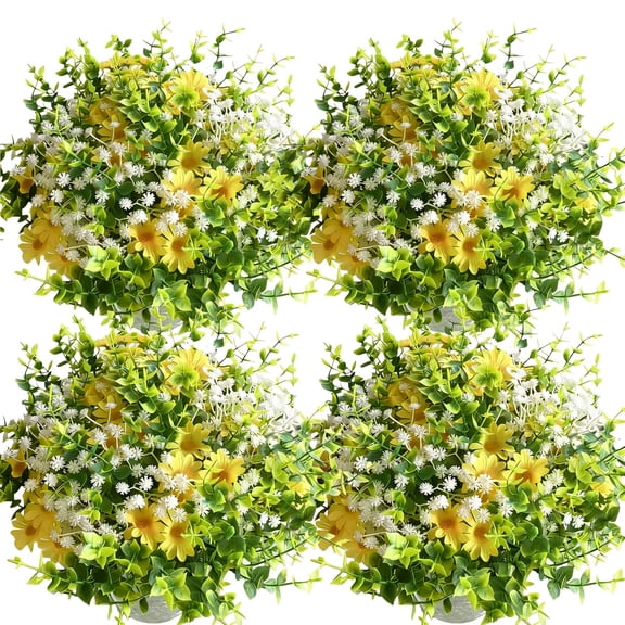 48pcs artificial eucalyptus leaves, daisies, and baby's breath mixed bouquet, elegant artificial flower arrangement, outdoor artificial flower set, suitable for weddings, festivals, party decorations