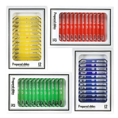 48pcs/set Prepared Microscope Slides Animals Insects Plants Sample Specimens Slides Set with Color Labels for Kids Students