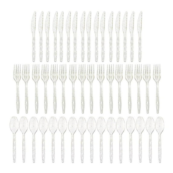 Soug 48pcs transparent gold powder (F) $48 16 pieces of knife, fork and spoon each disposable plastic knife, fork and spoon tableware three-piece set party cake banquet