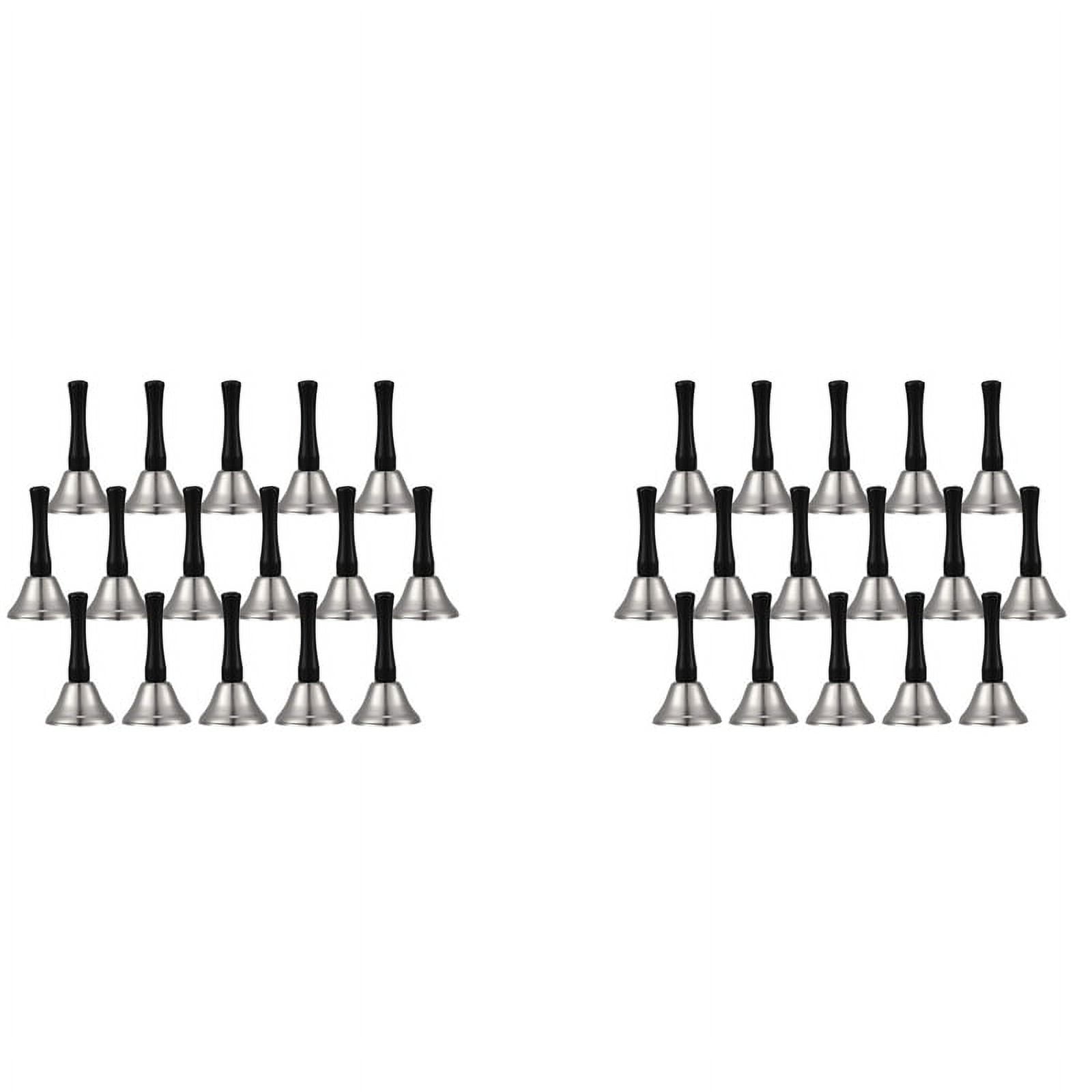 48x Hand Bells Silver Steel Service Handbells Black Wooden Handle