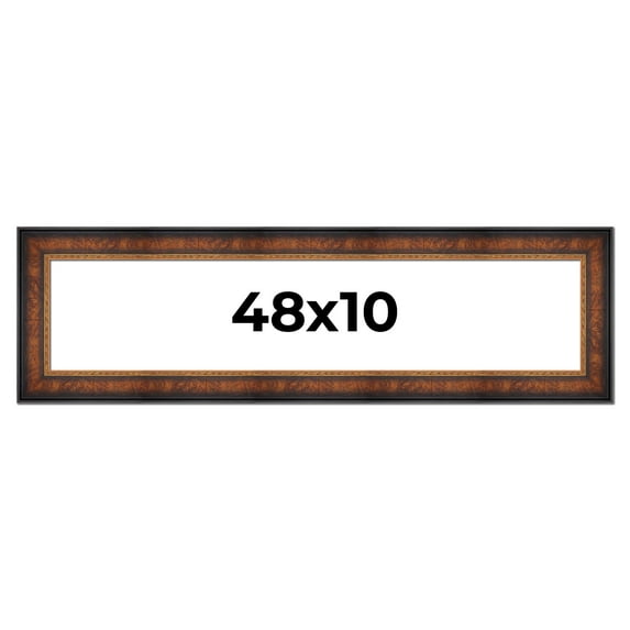 48x10 Frame Brown Walnut Gold Ornate Trim Solid Wood Plein Air Picture Frame | 3 Inch Moulding