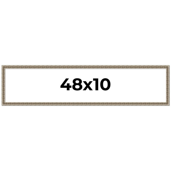48x10 Frame Silver Versailles Ornate Solid Wood Picture Frame | 1 Inch Moulding Width | Interior