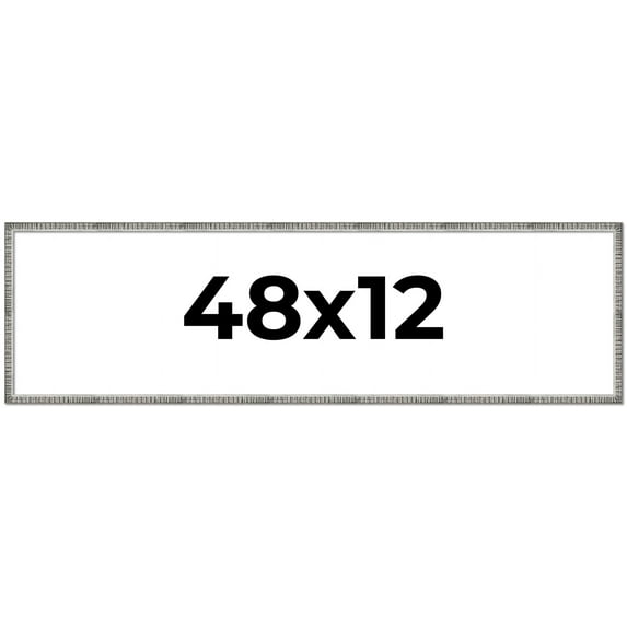 48x12 Frame Silver Grey Distressed Solid Wood Picture Frame | 0.75 Inch Moulding Width | Interior
