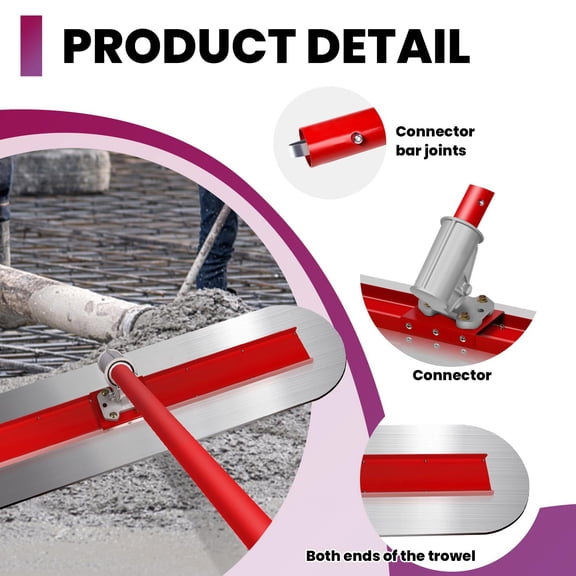 48x12 Inch Concrete Bull Float, Round-End Stainless Steel Trowel Board with Extension Rod, Concrete Finishing Tools Kit for Sidewalks and Garage Floors