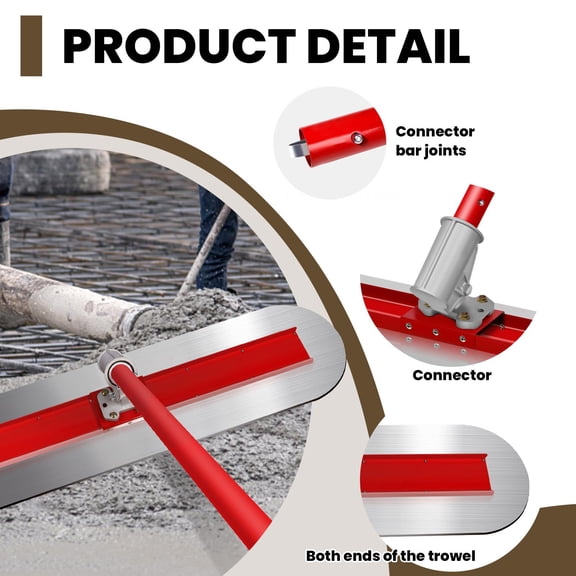 48x12 Inch Flattening Trowel, Concrete Finishing Tool with Round-End Stainless Steel Board and Adjustable Handle for Smoothing Leveling