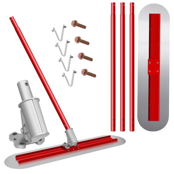 48x12 Inch Heavy Duty Stainless Steel Concrete Bull Float Kit, Round End Finishing Trowel with 4 Aluminum Interlocking Poles for Driveways, Patios and Garage Floors