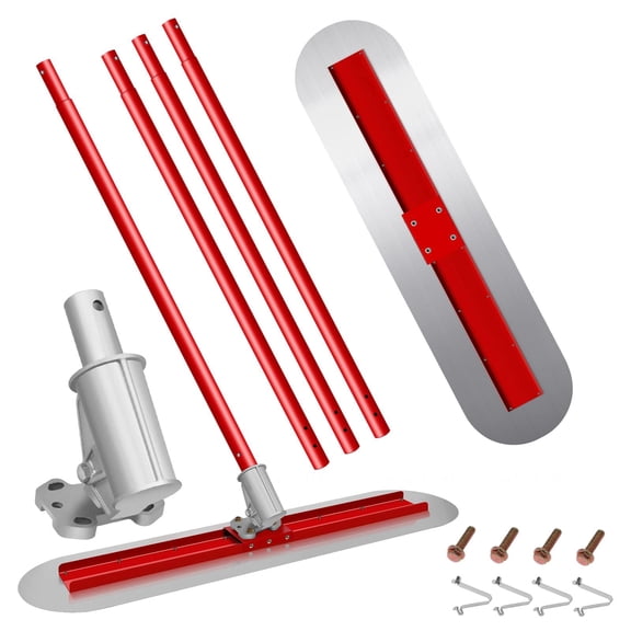 48x12 Inch Stainless Steel Bull Float, Concrete Finishing Tool with 4-Section Red Aluminum Alloy Poles, Adjustable Angle Connector for Construction Leveling & Smooth Finish