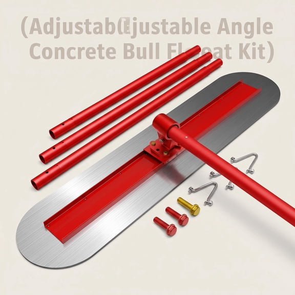 48x12 Inch Stainless Steel Bull Float, Red Concrete Finishing Tool with Adjustable Angle Connector and 4-Section Aluminum Interlocking Poles for Construction Site Leveling