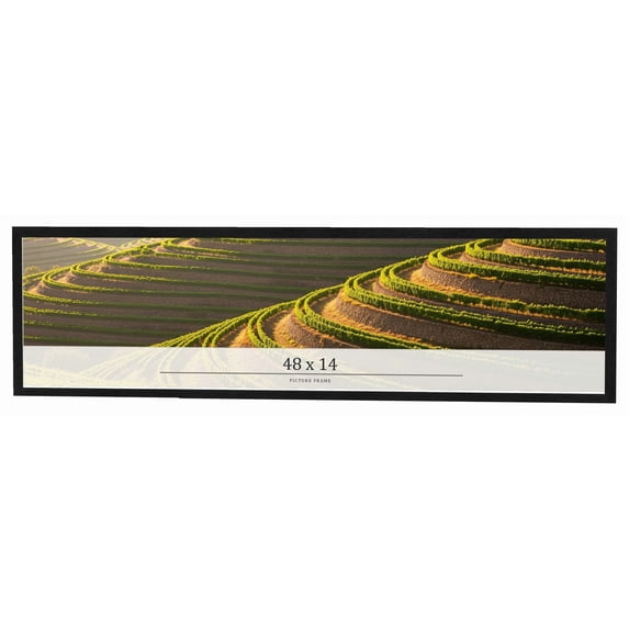 48x14 Frame Black Charcoal Grey Wood Textured Picture Frame | 0.75 Inch Moulding Width | Gunmetal